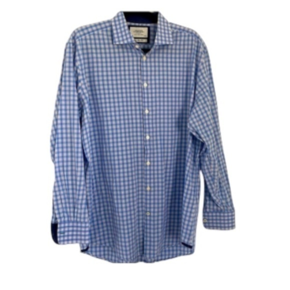 Charles Tyrwhitt Blue and White plaid Dress Shirt Classic Style Extra Slim 17/35